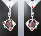 Комплект с насыщенными слайсами турмалинов 11,88 карата, цаворитами и сапфирами Серебро 925