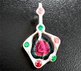 Комплект с насыщенными слайсами турмалинов 11,88 карата, цаворитами и сапфирами Серебро 925