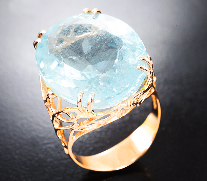 Золото Кольцо с насыщенным аквамарином 28,67 карата