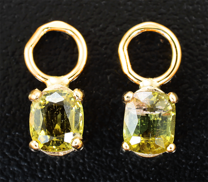 Золото Подвесы для серег с желтыми турмалинами 1,55 карата