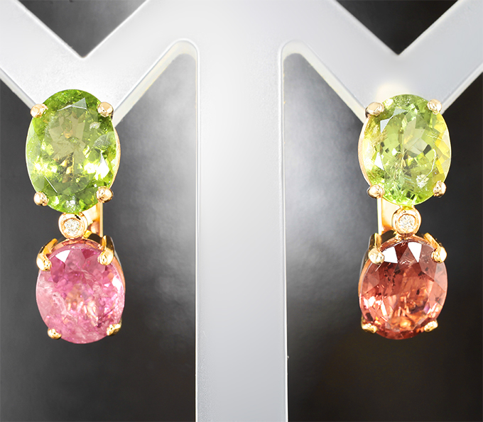 Золото Серьги с разноцветными турмалинами 9,89 карата и бриллиантами