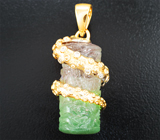 Золотой кулон с крупным арбузным турмалином 23,27 карата и бриллиантами