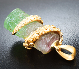 Золотой кулон с крупным арбузным турмалином 23,27 карата и бриллиантами Золото