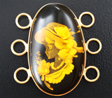 Звено браслета с резным янтарем 13,37 карата