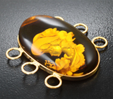 Звено браслета с резным янтарем 13,37 карата Золото