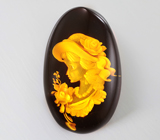 Звено браслета с резным янтарем 13,37 карата Золото