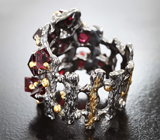 Кольцо с кристаллами рубиновой шпинели 6,35 и разноцветными сапфирами