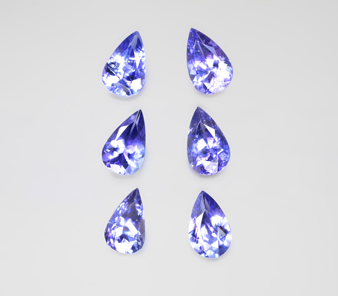 Набор из 6 танзанитов высокой чистоты 5,32 карата