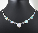 Колье с кристаллическими эфиопскими опалами 16,49 карата и лунным камнем 9,63 карата Серебро 925