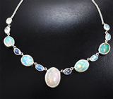 Колье с кристаллическими эфиопскими опалами 16,49 карата и лунным камнем 9,63 карата