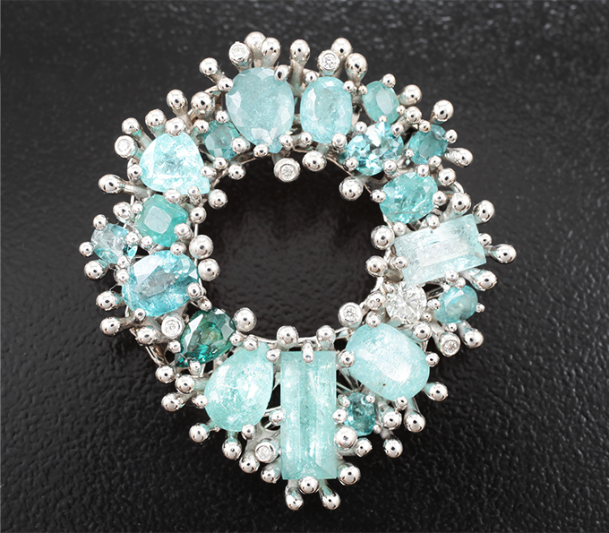 Кулон с грандидьеритами 2,04 карата, параиба турмалинами 5,23 карата и бриллиантами