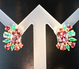 Серьги с гранатами со сменой цвета 4,71 карата, уральскими изумрудами и сапфирами Золото