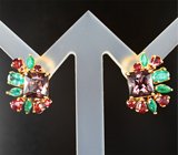 Серьги с гранатами со сменой цвета 4,71 карата, уральскими изумрудами и сапфирами Золото