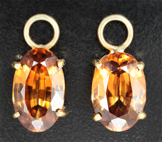 Серебро 925 Подвесы для серег с крупными золотисто-желтыми цирконами 11,38 карата