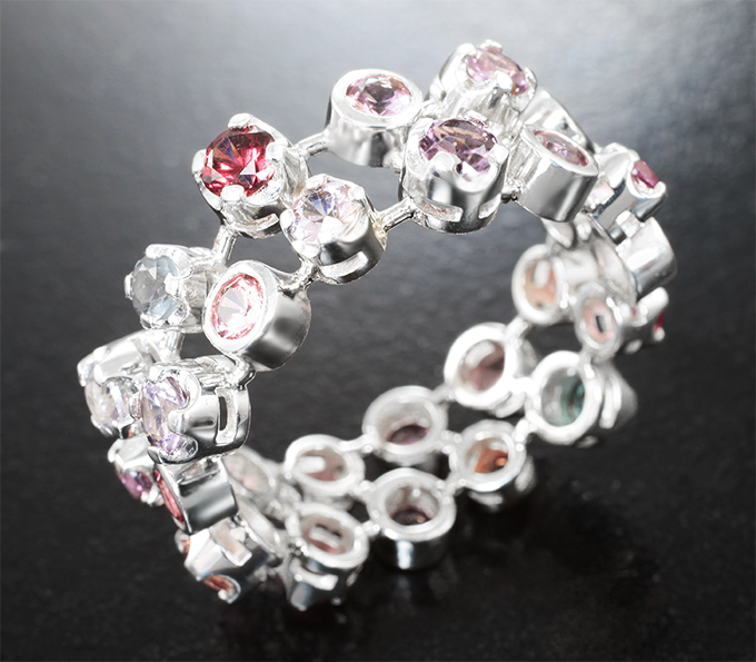 Серебро 925 Кольцо с разноцветными шпинелями 3,55 карата