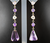 Серьги с аметистами авторской огранки 13,72 карата, хакманитами и сапфирами авторской огранки