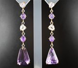 Серьги с аметистами авторской огранки 13,72 карата, хакманитами и сапфирами авторской огранки