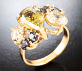 Кольцо с фенакитами 1,98 карата, синхалитом и сапфирами со сменой цвета 