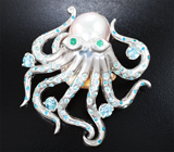 Кулон с крупной морской жемчужиной барокко 43,75 карата, изумрудами, цирконами и апатитами