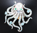 Кулон с крупной морской жемчужиной барокко 43,75 карата, изумрудами, цирконами и апатитами