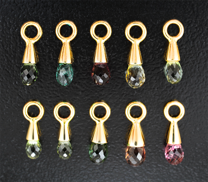 Золото Подвесы с разноцветными турмалинами 3,45 карата