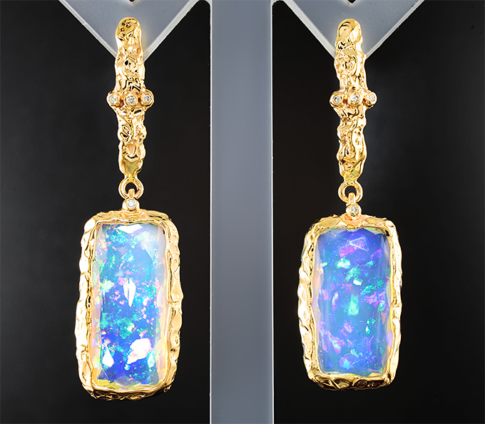 Золото Серьги с ограненными эфиопскими опалами 16,35 карата и бриллиантами