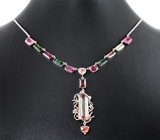 Колье с разноцветными турмалинами 22,62 карата , шпинелями, розовыми сапфирами и цаворитом гранатом