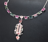 Колье с разноцветными турмалинами 22,62 карата , шпинелями, розовыми сапфирами и цаворитом гранатом Серебро 925