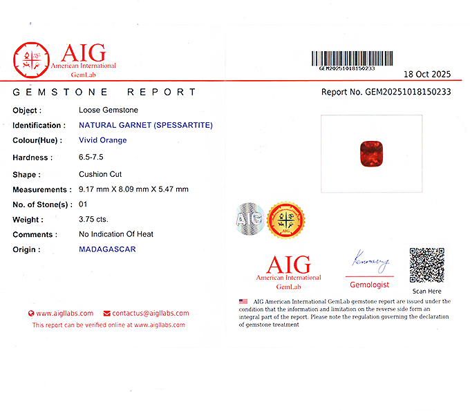 Яркий спессартин гранат 3,75 карата