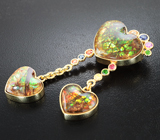 Брошь/кулон с аммолитами аммонитов, разноцветными сапфирами и цаворитами гранатами