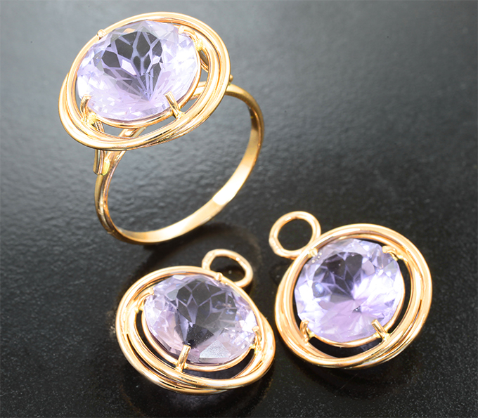 Золото Комплект с аметистами и аметрином авторской огранки 16,9 карата