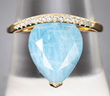 Кольцо с редким крупным афганитом 3,01 карата и бесцветными цирконами Золото