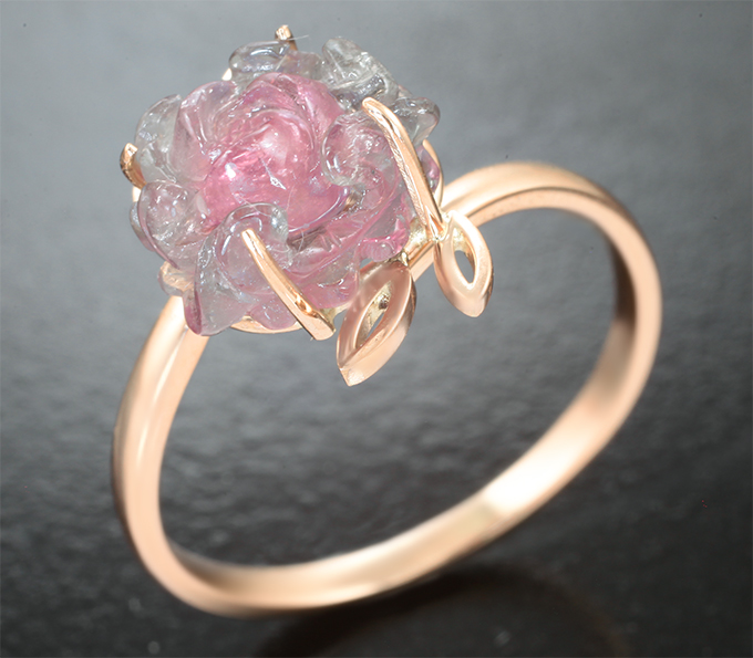 Золото Кольцо с резным арбузным турмалином 4,27 карата