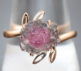 Кольцо с резным арбузным турмалином 4,27 карата Золото