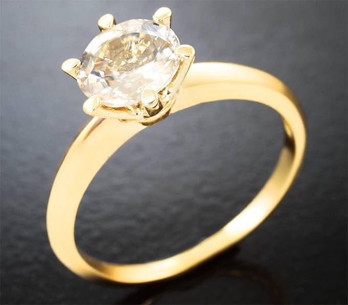 Золото Кольцо с пастельно-желтым цирконом 1,81 карата