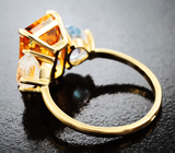 Кольцо с ярко-желтым топазом 5,81 карата и ограненным лунным камнем