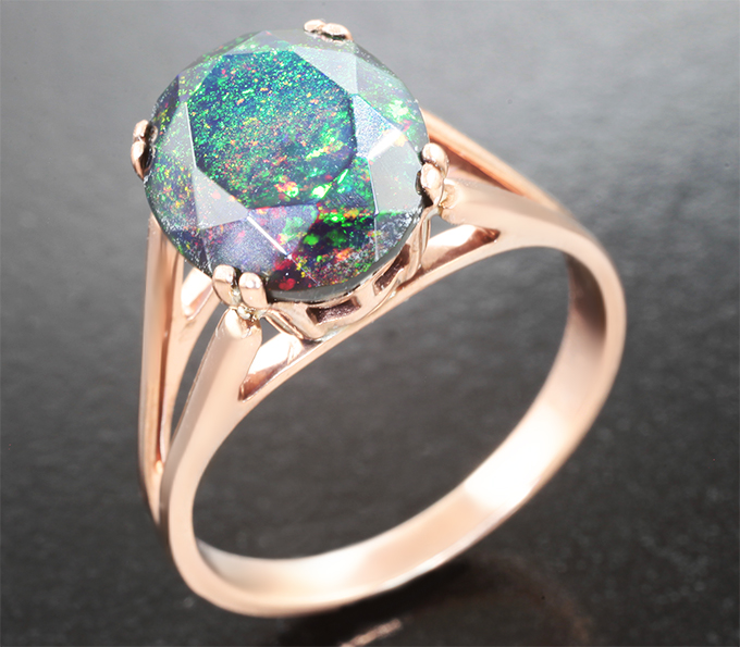 Серебро 925 Кольцо с ограненным черным опалом 3,19 карата