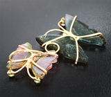 Кулон с резными турмалинами 13,91 карата, розовыми турмалинами, цаворитами гранатами и бесцветными цирконами