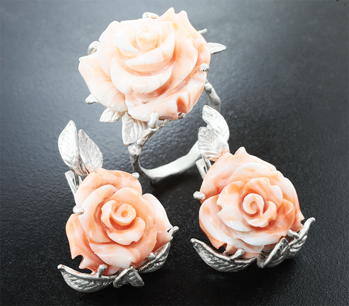 Серебро 925 Комплект с резным кораллом 80,05 карата 