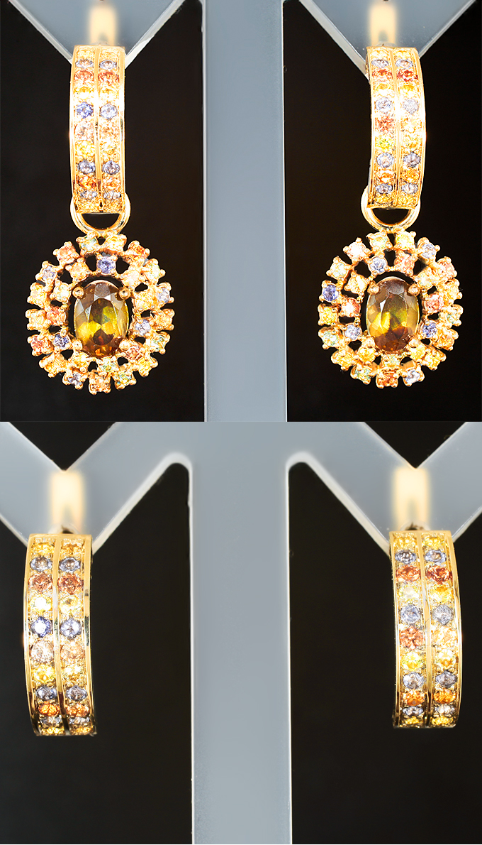 Комплект с андалузитами 2,62 карата и разноцветными сапфирами