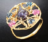 Кольцо с австралийским болдер опалом 1,55 карата, шпинелями и бриллиантом