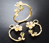 Комплект с уральскими топазолитами 0,86 карата и розовыми сапфирами