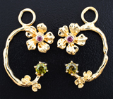 Комплект с уральскими топазолитами 0,86 карата и розовыми сапфирами