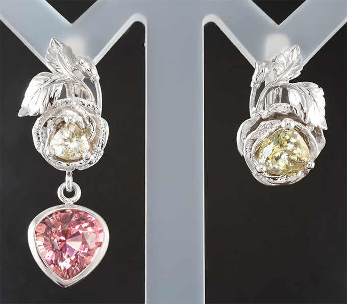 Золото Серьги с цоизитами 1,82 карата и турмалином 3,43 карата