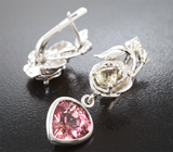 Серьги с цоизитами 1,82 карата и турмалином 3,43 карата Золото