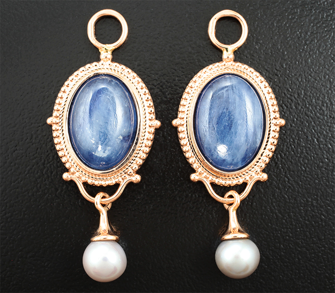 Золото Подвесы для серег с кианитами 13,98 карата и жемчугом