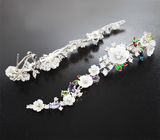 Серьги с резным перламутром, альмандинами гранатами, аметистами, иолитами, танзанитами, перидотами и цветной эмалью Серебро 925