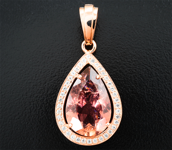 Золото Кулон с падпараджа турмалином 5,93 карата и цирконами