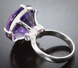 Кольцо с чистейшим крупным аметистом лазерной огранки 27,58 карата и сапфирами Серебро 925