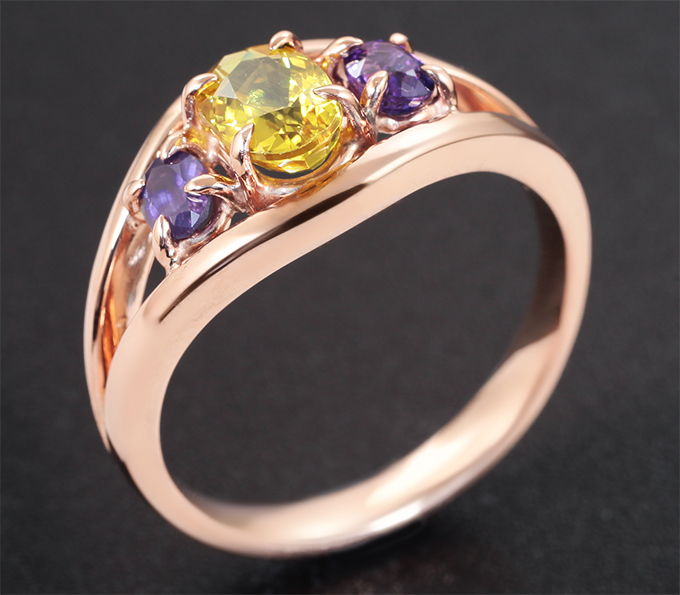 Комплект с ярко-желтыми и пурпурными сапфирами 5,04 карата
